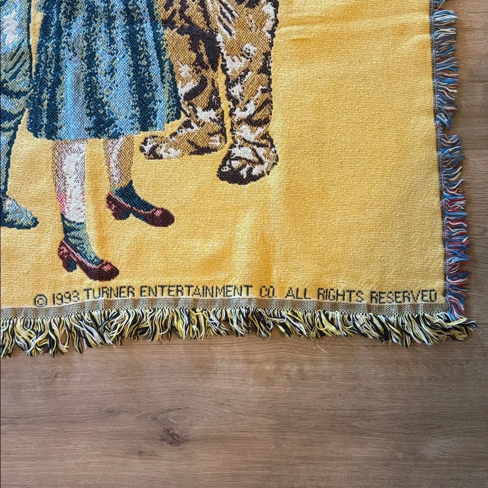 Vintage 1993 Turner Wizard of Oz Woven Tapestry Throw Blanket Yellow Brick Road